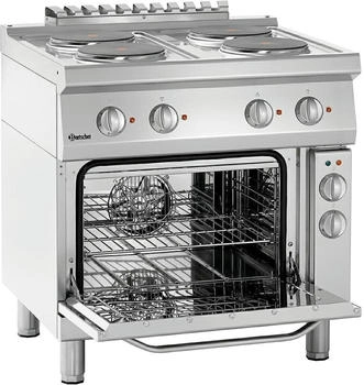 Bartscher Elektroherd 286225 Serie 700 EBO 4 Platten mit Backofen 3650 W Breite: 800mm