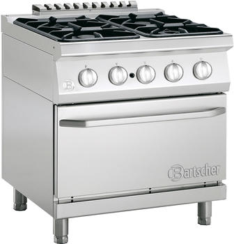 Bartscher 4 Flammen Gasherd mit Gasbackofen 2/1 GN Serie 700 (2852341)