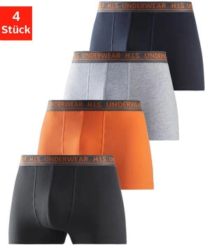 H.I.S Jeans Boxer 4er-Pack Stretchb&uuml;ndchen anthrazit-meliert orange grau-meliert schwarz