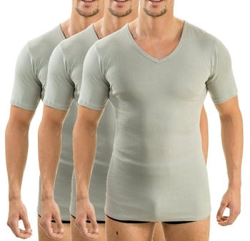 Hermko Unterziehshirt 3er Pack kurzarm V-Neck grau