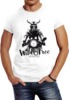 Neverless T-Shirt Katze auf Motorrad Slim Fit