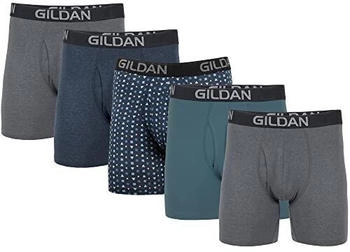 Gildan Cotton Stretch Boxer Brief Retroshorts hthr dunkelgrau hthr navy formen blau 5er-Pack