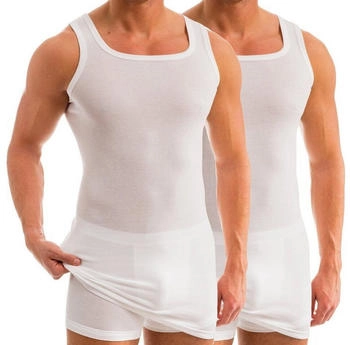 Hermko 16027 2er Pack Herren extralanges Unterhemd baumwolle modal weiß