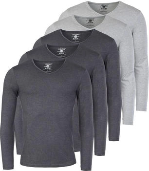 Young & Rich Uni Longsleeve V-Ausschnitt slimfit 5er Pack