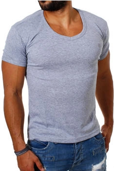 Young & Rich T-Shirt tiefer V-Ausschnitt slimfit einfarbig