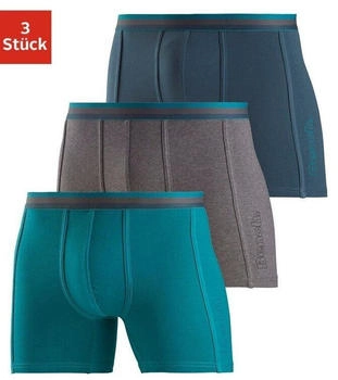Bench Langer Boxer 3er-Pack elastischer Bund Logodruck dunkelpetrol anthrazit-meliert petrol