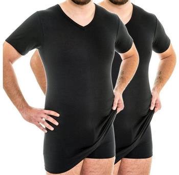 Hermko 164887 2er Pack Extralanges Herren Shirt V-Ausschnitt baumwolle modal schwarz