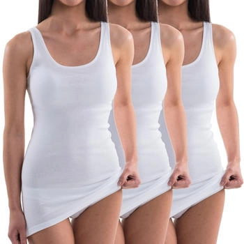 Hermko 1317 3er Pack Damen Unterhemd extralang baumwolle