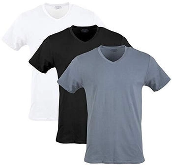 Gildan Baumwoll-Stretch-T-Shirts weiß schwarz grau flanell V-Ausschnitt 3er-Pack