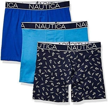 Nautica 3er-Pack Classic Cotton Stretch Boxer Briefs aero blau sea cobalt anchor print