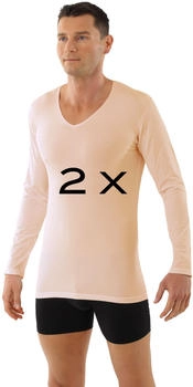 Albert Kreuz 2er-Pack Unterhemd Langarm V-Ausschnitt Stretchbaumwolle beige