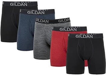 Gildan Cotton Stretch Boxer Brief Retroshorts schwarz navy gestreift rot 5er-Pack