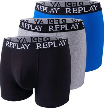 Replay Boxer Style 01 C Basic Cuff Logo 3er-Pack N175 schwarz grau meliert türkis
