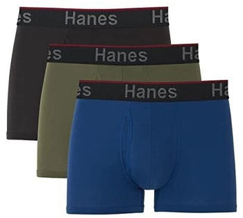Hanes Total Support Pouch Boxershorts Anti-Scheuern Feuchtigkeitstransport Geruchskontrolle schwarz blau oliv 3er-Pack
