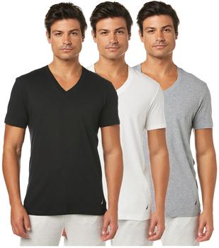 Nautica Cotton V-Neck 3er-Pack T-Shirt weiß schwarz grau meliert