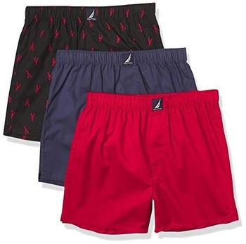 Nautica Cotton Woven 3-Pack Boxershorts rot peacoat schwarz