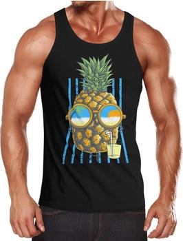 Neverless Tank Top Ananas Pinapple schwarz Slim Fit