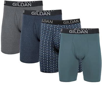 Gildan Cotton Stretch Boxer Brief Retroshorts hthr dunkelgrau hthr marineblau formen blau 4er-Pack