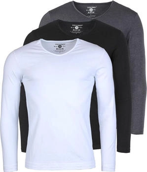 Young & Rich Uni Longsleeve V-Ausschnitt slimfit 3er Pack