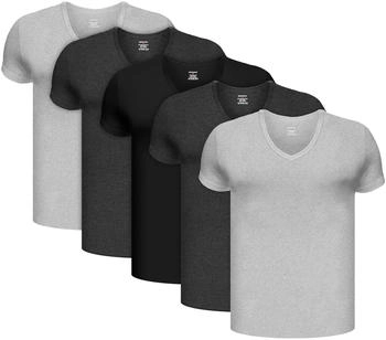 Brubaker Unterziehshirt Herren V-Neck Kurzarm Shirt 5er-Pack baumwolle Regular Fit schwarz anthrazit hellgrau