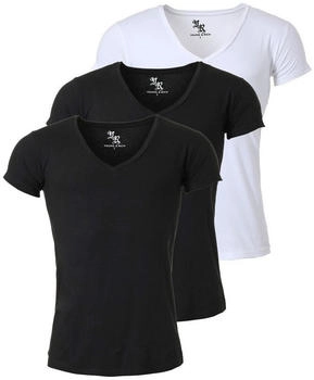 Young & Rich T-Shirt 3er Pack uni tiefer V-Ausschnitt slimfit basicstretch