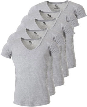 Young & Rich Uni T-Shirt tiefem V-Ausschnitt Slimfit Stretch