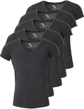 Young & Rich Uni T-Shirt tiefem V-Ausschnitt stretch dunkelgrau