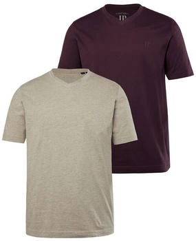 JP 1880 T-Shirt Basic V-Ausschnitt 2er-Pack aubergine