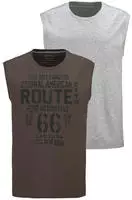 Mans World Muscleshirt 2er-Pack, &auml;rmellos, bedruckt, Rundhalsausschnitt, aus...