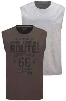 Man's World Muscleshirt 2er-Pack &auml;rmellos bedruckt grau-mel oliv