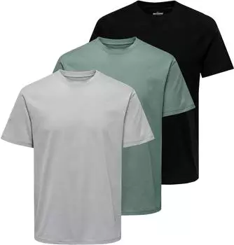 Only & Sons T-Shirt 3er Pack MAX dunkelgrün grau schwarz