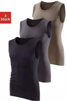 H.I.S Jeans Muscleshirt 3-tlg ohne Seitennähte oliv schwarz anthrazit