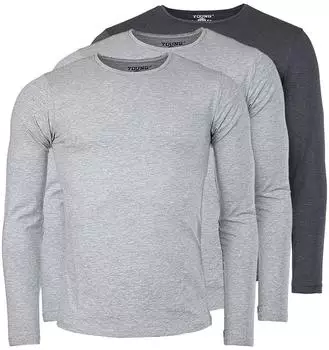 Young & Rich Longsleeve T-Shirt Rundhalsausschnitt Slim Fit 5er Pack (2002) grau melange