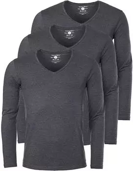 Young & Rich Longsleeve T-shirt tiefer V-Ausschnitt Slim Fit (2239) dunkelgrau melange/grau melange