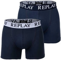 REPLAY Herren Boxer Shorts, 2er Pack - Trunks, Cotton Stretch Dunkelblau/Wei&szlig; L