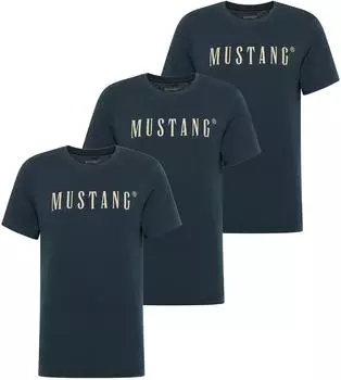 MUSTANG Austin, Big Logo T-Shirt 3-Pack beige/dunkelblau