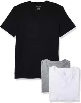 Nautica V-Neck T-Shirt 3er-Pack (Y60310) weiß/schwarz/grau meliert
