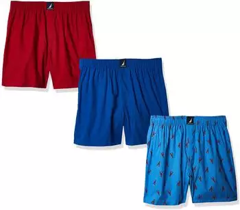 Nautica Gewebte Baumwolle Boxershorts 3er-Pack sea cobalt/nautica red/lobster aero blue