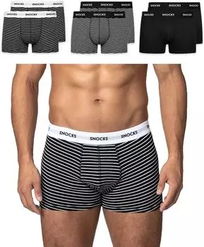 Snocks Boxershorts mit farbigem Bund 6er-Pack schwarz/weiß