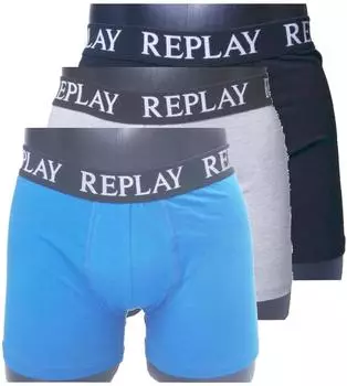 Replay Boxer Style 01/C Basic Cuff Logo 3pcs Box (101102 002) schwarz/grau/türkis