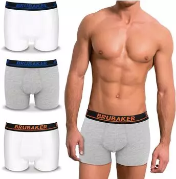 Brubaker Boxershorts 4-Pack Retro grau/weiß mit logo blau/orange