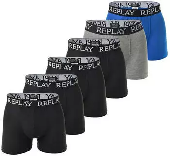Replay Boxer Shorts 6-Pack Cotton Stretch schwarz/schwarz/grau/blau