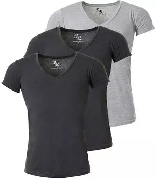 Young & Rich 3er-Pack T-Shirt tiefer V-Ausschnitt Slim Fit (1315) grau/dunkelgrau/hellgrau
