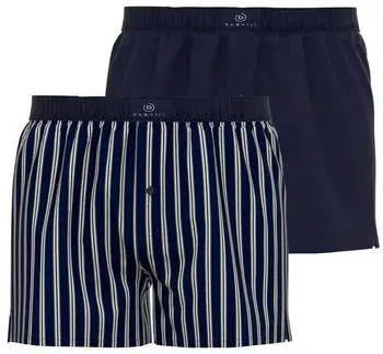 Bugatti Boxer Shorts Reine Baumwolle Gestreift/Unifarben blau