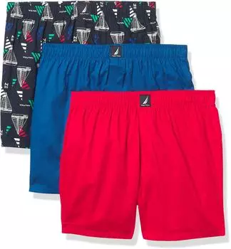 Nautica Gewebte Baumwolle Boxershorts 3er-Pack windsurf blue/nautica red/sail blue print