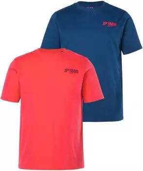 JP 1880 2er-Pack Halbarm T-Shirt mit Brust-Print blau/rot