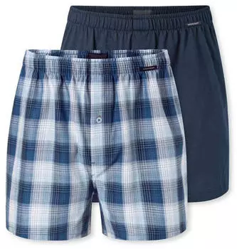 Schiesser 2-Pack Boxershorts Webware gemustert Boxershorts Multipack (183638) blau