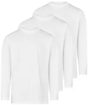 Ragman 3er Pack Basic Langarmshirt Rundhals Regular Fit weiß
