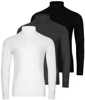 Ragman Langarmshirt 3er Pack Basic Rollkragenshirt hellgrau/dunkelgrau/weiß