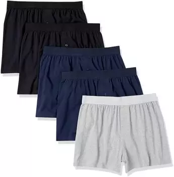 Amazon Essentials Cotton Jersey Boxer Shorts 5er-Pack (AEBTCT49M5) schwarz/marineblau/grau meliert